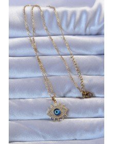 316L Altın Renk Zirkon Taşlı Nazarlı Göz Kolye