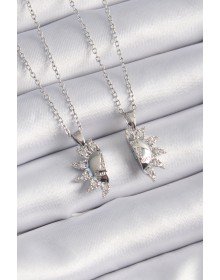 316L Çelik Gümüş Renk Zirkon Taşlı Güneş Model İşleme Yazı Detay Arkadaşlık Kolyesi