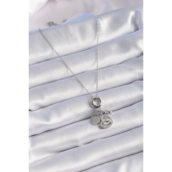 316L Çelik Gümüş Renk Zirkon Taş Detay Kalp Model Charm Kadın Kolye 316L Çelik Gümüş Renk Zirkon Taş Detay Kalp Model Charm Kadın Kolye