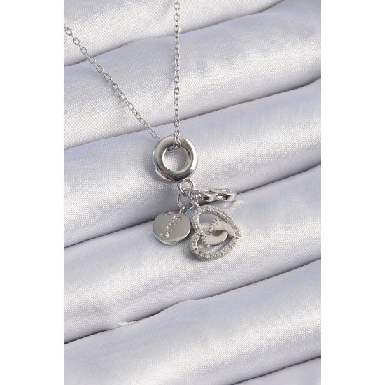 316L Çelik Gümüş Renk Zirkon Taş Detay Kalp Model Charm Kadın Kolye 316L Çelik Gümüş Renk Zirkon Taş Detay Kalp Model Charm Kadın Kolye