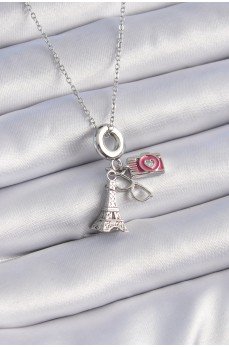 316L Çelik Gümüş Renk Eyfel Kule Fotoğraf Makinesi Model Charm Kadın Kolye