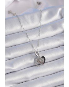 316L Çelik Gümüş Renk Zirkon Taşlı Sonsuzluk Kalp Figür Charm Model Kadın Kolye