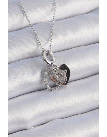 316L Çelik Gümüş Renk Zirkon Taşlı Sonsuzluk Kalp Figür Charm Model Kadın Kolye