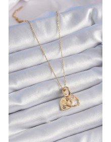 316L Çelik Gold Renk Zirkon Taşlı Sonsuzluk Kalp Figür Charm Model Kadın Kolye