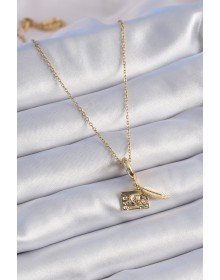 316L Çelik Gold Renk Kalp Detay Mektup Figür Charm Model Kadın Kolye