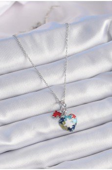 316L Çelik Gümüş Renk Yapboz Motif Kalp Figür Charm Model Kadın Kolye