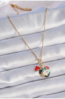 316L Çelik Gold Renk Yapboz Motif Kalp Figür Charm Model Kadın Kolye