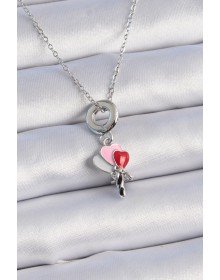 316L Çelik Gümüş Renk Renkli Kalp Figür Charm Model Kadın Kolye