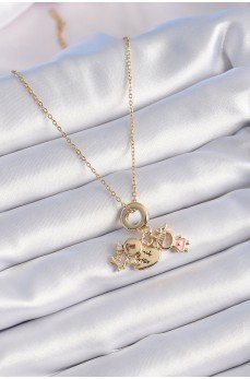 316L Çelik Gold Renk Zirkon Taş Detay Çocuk Figür Charm Model Kadın Kolye