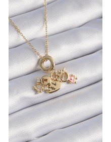 316L Çelik Gold Renk Zirkon Taş Detay Çocuk Figür Charm Model Kadın Kolye