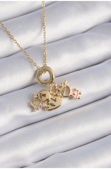 316L Çelik Gold Renk Zirkon Taş Detay Çocuk Figür Charm Model Kadın Kolye