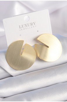 Pirinç Gold Renk Daire Plaka Model Kadın Küpe