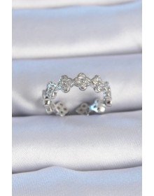 Pirinç Gümüş Renk Zirkon Taşlı Yonca Model Kadın Yüzük