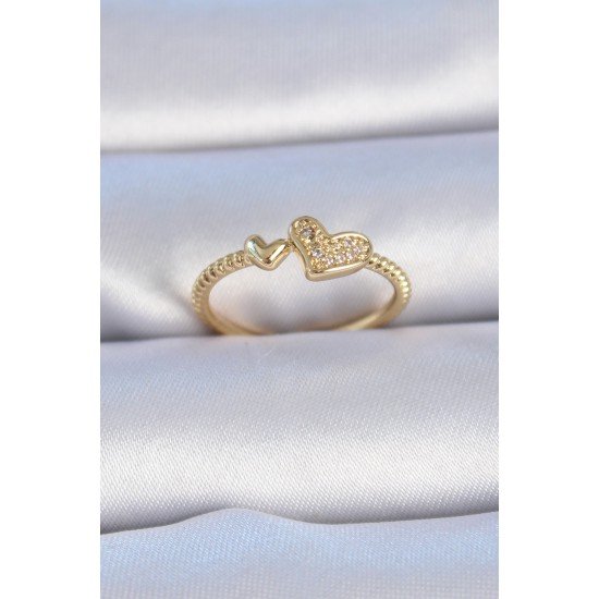 Pirinç Gold Renk Zirkon Taşlı Kalp Model Kadın Yüzük Pirinç Gold Renk Zirkon Taşlı Kalp Model Kadın Yüzük