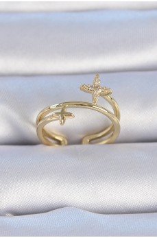Pirinç Gold Renk Zirkon Taşlı Yıldız Model Kadın Yüzük