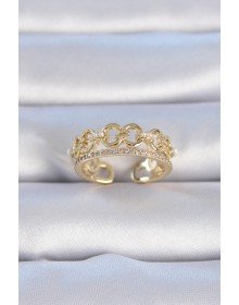 Pirinç Gold Renk Zirkon Taşlı İnci Detay Kadın Yüzük