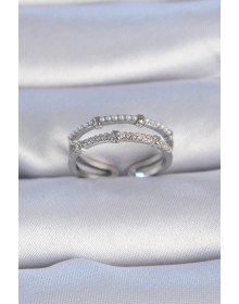 Pirinç Gümüş Renk Zirkon Taşlı İnci Detay Kadın Yüzük