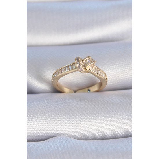 Pirinç Gold Renk Zirkon Taşlı Düğüm Model Kadın Yüzük Pirinç Gold Renk Zirkon Taşlı Düğüm Model Kadın Yüzük