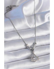 316L Çelik Zincir Gümüş Renk Gingko Yaprağı Model Zirkon Taş Detay Kadın Kolye