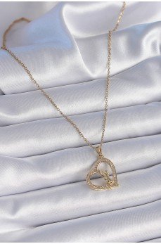 316L Çelik Zincir Gold Renk Zirkon Taşlı Kalp Model Melek Detay Kadın Kolye 316L Çelik Zincir Gold Renk Zirkon Taşlı Kalp Model Melek Detay Kadın Kolye