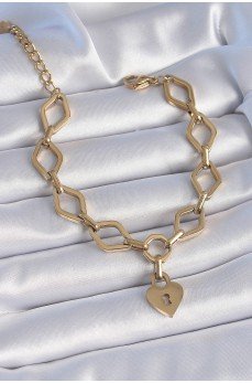 316L Çelik Gold Renk Zincir Model Kilit Kalp Figür Kadın Bileklik 316L Çelik Gold Renk Zincir Model Kilit Kalp Figür Kadın Bileklik