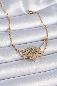 316L Çelik Gold Renk Mavi Taşlı Etnik Desen Kadın Bileklik