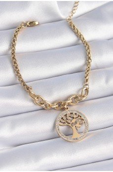 316L Çelik Gold Renk Zirkon Taşlı Yaşam Ağacı Figür Kadın Bileklik