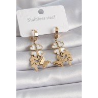 316L Çelik Gold Renk Beyaz Sedefli Yonca Simli Kelebek Figür Kadın Küpe 316L Çelik Gold Renk Beyaz Sedefli Yonca Simli Kelebek Figür Kadın Küpe