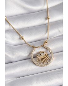 316L Çelik Gold Renk Zirkon Taşlı Göz Model Kadın Kolye