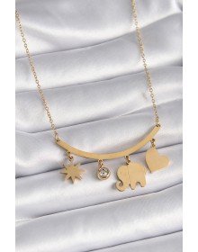 316L Çelik Gold Renk Fil Figür Zirkon Taş Detay Kadın Kolye