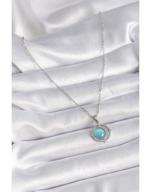 316L Çelik Gümüş Renk Mavi Sedefli Hilal Model Kadın Kolye