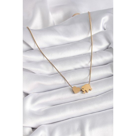 316L Çelik Gold Renk Fil Kalp Figürlü Kadın Kolye 316L Çelik Gold Renk Fil Kalp Figürlü Kadın Kolye