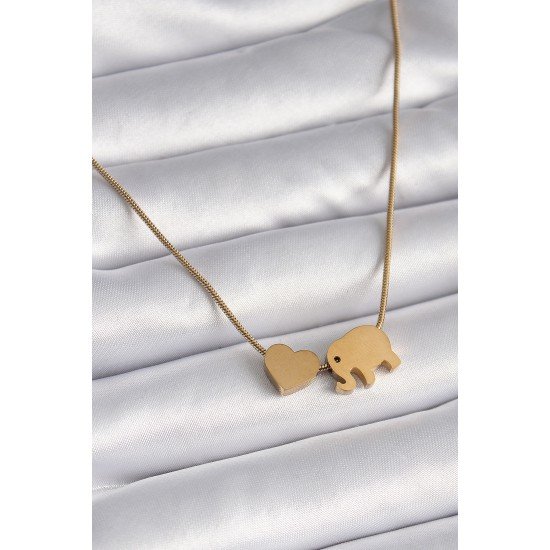 316L Çelik Gold Renk Fil Kalp Figürlü Kadın Kolye 316L Çelik Gold Renk Fil Kalp Figürlü Kadın Kolye