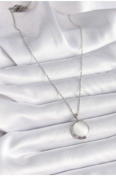 316L Çelik Gümüş Renk Beyaz Sedefli Daire Model Kadın Kolye