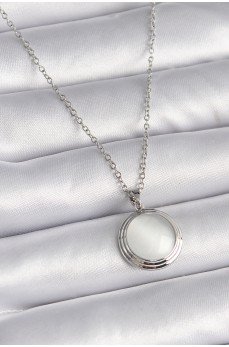 316L Çelik Gümüş Renk Beyaz Sedefli Daire Model Kadın Kolye