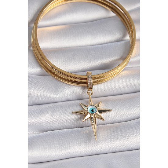 Pirinç Gold Renk Zirkon Taşlı Kutup Yıldızı Nazar Boncuk Detay Ajda Charm Pirinç Gold Renk Zirkon Taşlı Kutup Yıldızı Nazar Boncuk Detay Ajda Charm