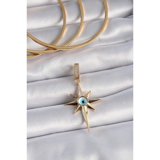 Pirinç Gold Renk Zirkon Taşlı Kutup Yıldızı Nazar Boncuk Detay Ajda Charm Pirinç Gold Renk Zirkon Taşlı Kutup Yıldızı Nazar Boncuk Detay Ajda Charm