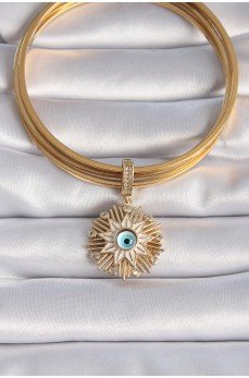 Pirinç Gold Renk Nazar Boncuklu Saçaklı Yıldız Figür Ajda Charm