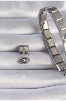 316L Çelik Gümüş Renk Sallantılı Göz Figür Nazar Boncuk Detay Nomination Charm