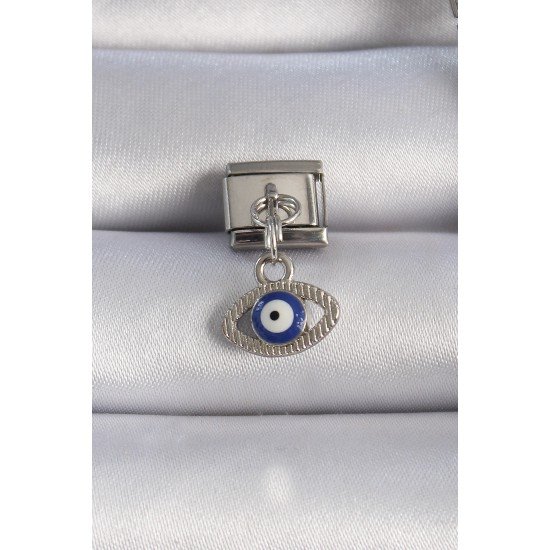 316L Çelik Gümüş Renk Sallantılı Göz Figür Nazar Boncuk Detay Nomination Charm 316L Çelik Gümüş Renk Sallantılı Göz Figür Nazar Boncuk Detay Nomination Charm