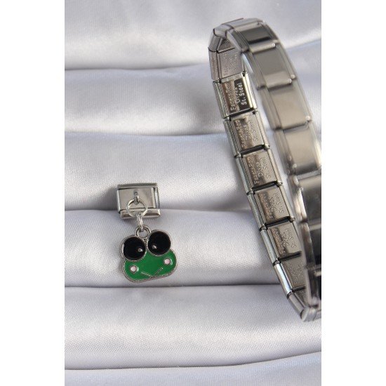 316L Çelik Gümüş Renk Sallantılı Yeşil Kurbağa Figür Nomination Charm 316L Çelik Gümüş Renk Sallantılı Yeşil Kurbağa Figür Nomination Charm