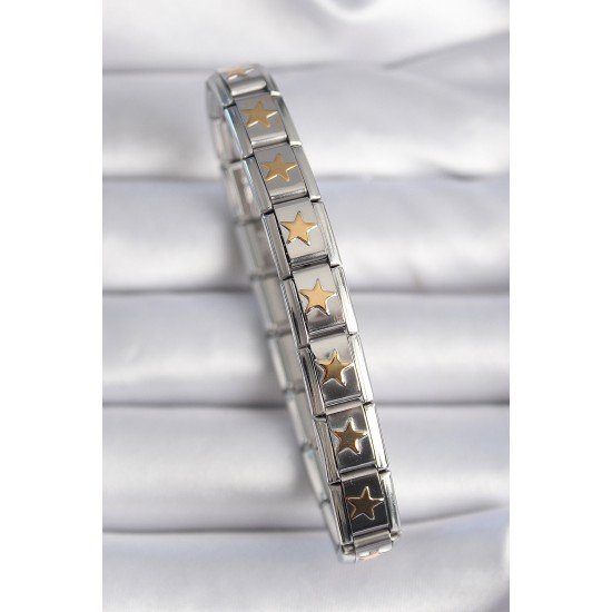 316L Çelik Gümüş Renk Gold Yıldız İşleme Nomination Charm Bileklik 316L Çelik Gümüş Renk Gold Yıldız İşleme Nomination Charm Bileklik