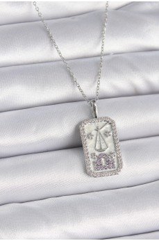 316L Çelik Gümüş Renk Terazi Burcu Zirkon Taşlı Kadın Kolye
