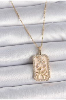 316L Çelik Gold Renk Zincir Oğlak Burcu Zirkon Taşlı Kadın Kolye