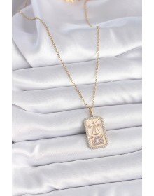 316L Çelik Gold Renk Zincir Terazi Burcu Zirkon Taşlı Kadın Kolye