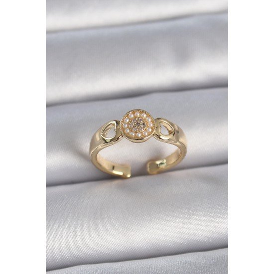 Pirinç Gold Renk Zirkon Taşlı İncili Kalp İşleme Detay Ayarlanabilir Kadın Yüzük Pirinç Gold Renk Zirkon Taşlı İncili Kalp İşleme Detay Ayarlanabilir Kadın Yüzük