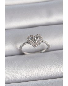 Pirinç Gümüş Renk Ayarlanabilir Zirkon Taşlı Kalp Model Kadın Yüzük