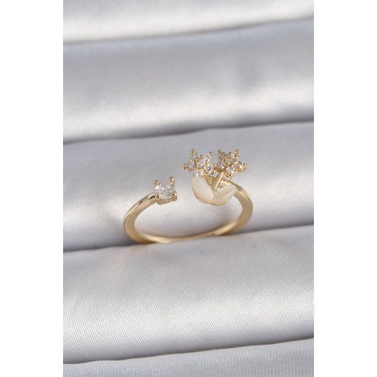 Pirinç Gold Renk Ayarlanabilir Zirkon Taşlı Yıldız Model Kadın Yüzük Pirinç Gold Renk Ayarlanabilir Zirkon Taşlı Yıldız Model Kadın Yüzük