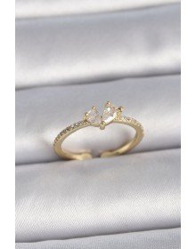Pirinç Gold Renk Ayarlanabilir Zirkon Taşlı Kalp Model Kadın Yüzük