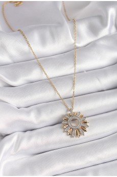 316L Çelik Gold Renk Zincir Zirkon Taşlı Mix Renk Güneş Model Kadın Kolye